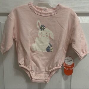 Wonder Nation Baby Girl Pink Easter Bunny Bodysuit with Pom Pom tail 0-3 Mths